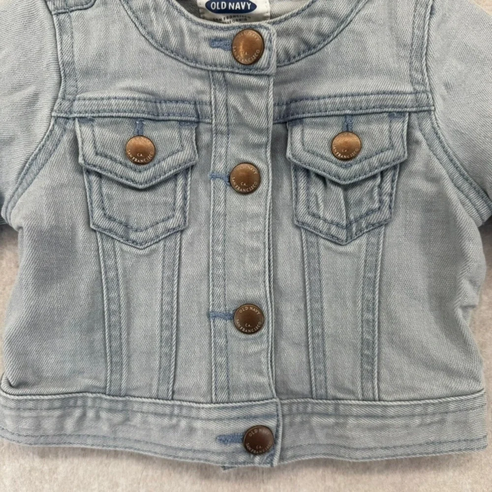 Old Navy Baby Light Wash Collarless Denim Jean Jacket 3-6 Months Snap Front